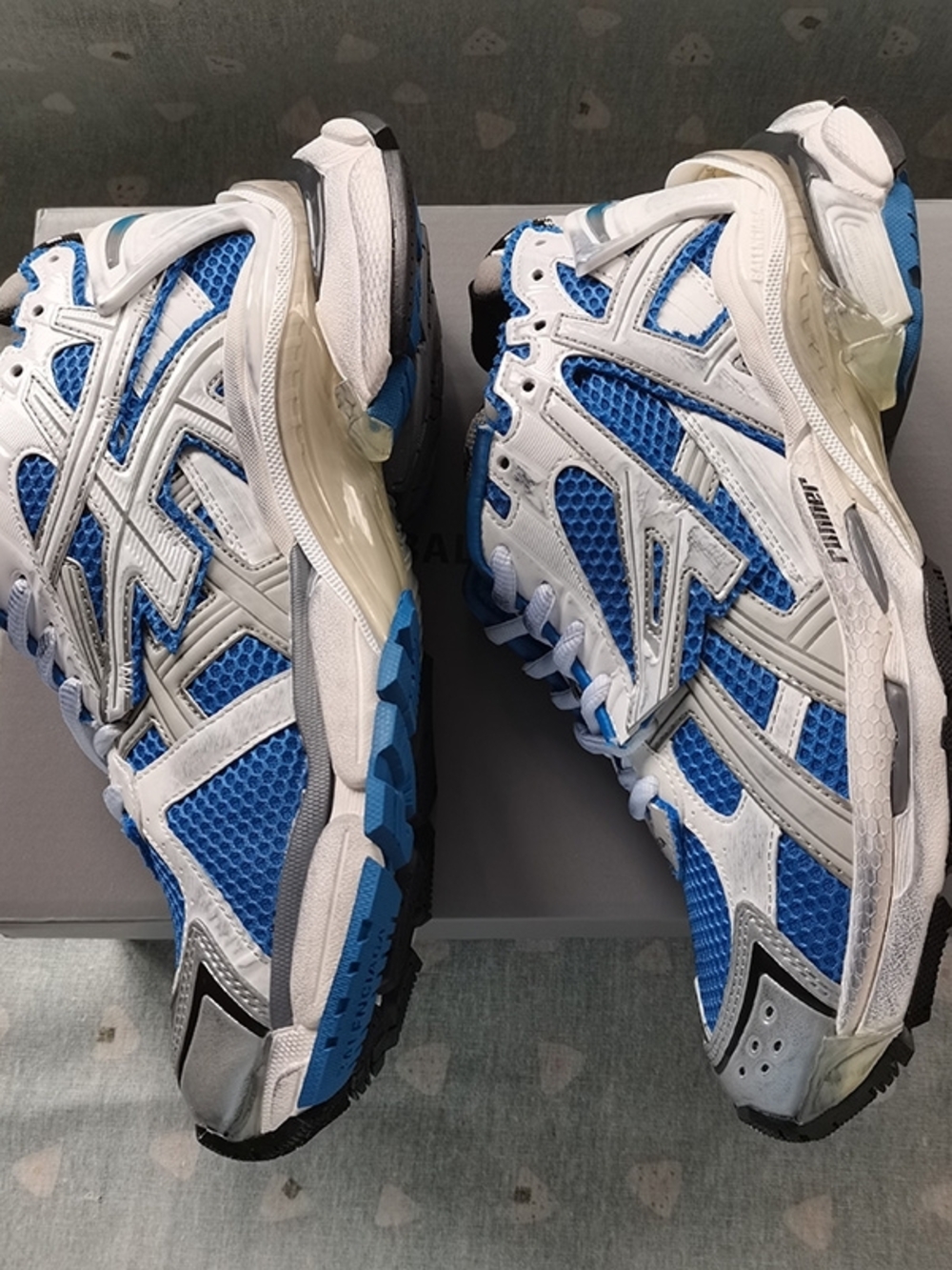 Balenciaga Blue, White & Silver Runner Sneakers - Picture 3 of 10